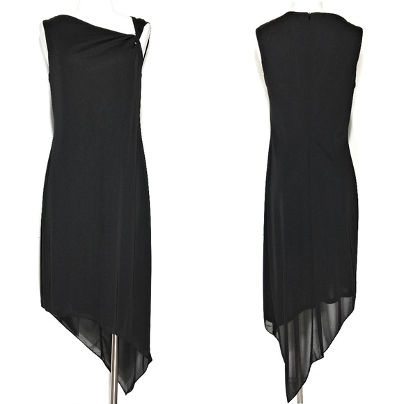 black dress asymmetrical neckline